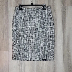 🛍Karl Lagerfeld Paris‎ Black White Tweed Back Zip Pencil Skirt Womens Size 8